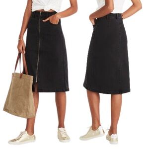 Madewell Lunar Wash Denim Midi Skirt Black High-Rise Zipper 70s Vibe